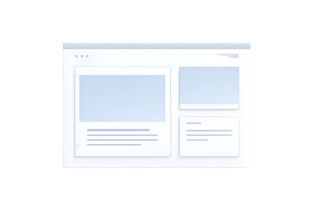 Split-screen content layout UI with image placeholder on left and text area on right, isolated on a white background, in a clean flat minimal UI style, as a transparent PNG