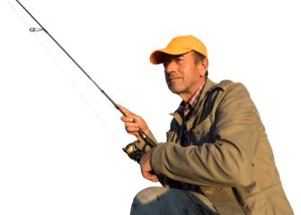 Fisherman standing on the riverside and trying to catch a fish. Sport, recreation, lifestyle.