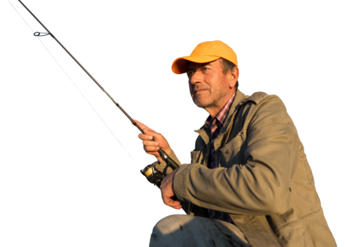 Fisherman standing on the riverside and trying to catch a fish. Sport, recreation, lifestyle.