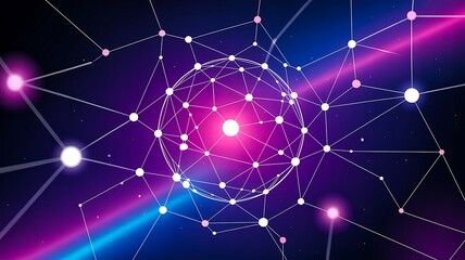 Digital futuristic glowing sphere with connected technology nodes
