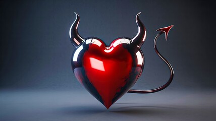 Dark fantasy red heart with devil horns and tail concept