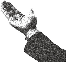Hand retro y2k stipple design finger halftone brutalist urban vector png with clear background, gesture 2000s photocopy grunge tattoo gen z effect