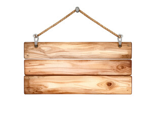 Watercolor  Wooden Sign with Rope: A weathered wooden sign, hanging by a natural rope, providing a rustic and inviting space for personalized messages or branding.
