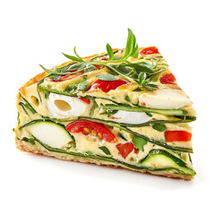 Slice of Quiche with Zucchini, Cherry Tomatoes, Mozzarella, and Arugula