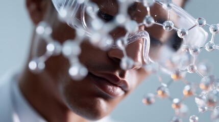 Researcher examines molecular structures with precision in a laboratory setting during a scientific experiment