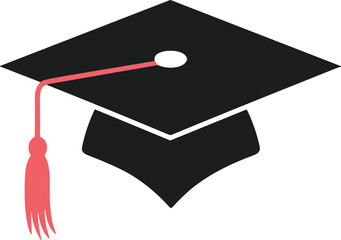 Graduation Hat Vector – Black Mortarboard with Red Tassel for Educational and Academic Concepts