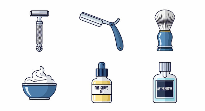 Classic shaving tools and grooming products illustrated.
