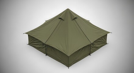 Isolated olive green bell tent on white background showcasing camping equipment