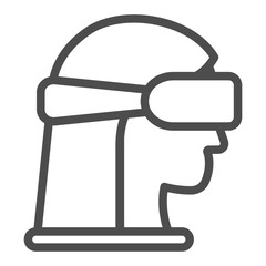 Woman head with VR glasses line icon, virtual reality concept. Vector graphics. Involved in augmented metaverse, girl sign on white background, outline style icon for mobile or web design.