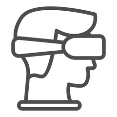 Man head with VR glasses line icon, virtual reality concept. Vector graphics. Guy involved in augmented metaverse, boy sign on white background, outline style icon for mobile or web design.