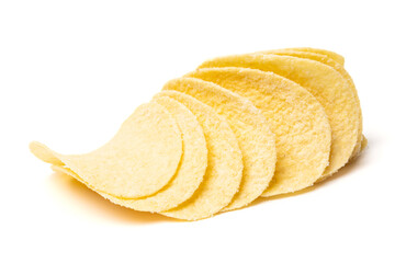 Round corn tortilla chips isolated on white studio background