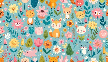 Whimsical Cartoon-Inspired Nature Pattern