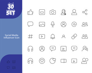 Minimal Pastel Social Media & Content Creator Icon Set Line & Fill Style Black And White
