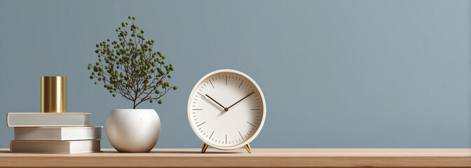 Minimalist desk clock on blue background