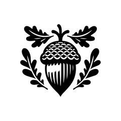 Stylized Black Acorn with Oak Leaves Emblem.