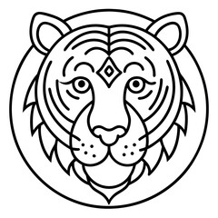 Intricate Tiger Mandala Icon Line Art Style