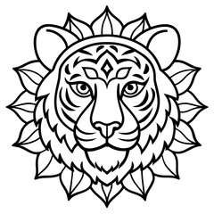 Intricate Tiger Mandala Icon Line Art Style