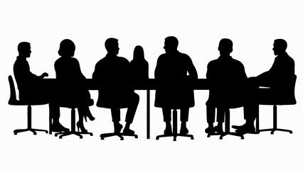 Silhouette illustration of a group of people sitting at a table in a meeting or conference room