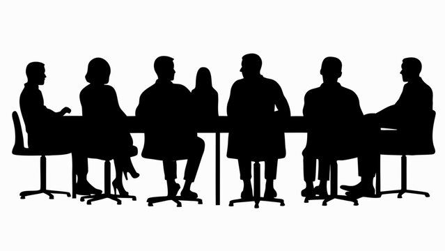 Silhouette illustration of a group of people sitting at a table in a meeting or conference room
