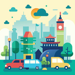 Clean Air Zone In Busy Asian City With Air Monitoring Sensors And Data Display