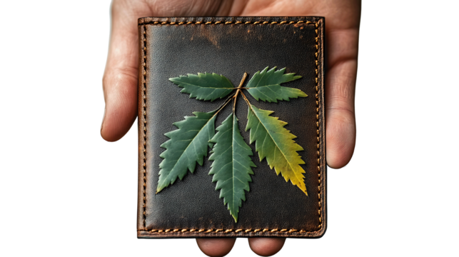 Empty black wallet in male hands isolated on trans.png