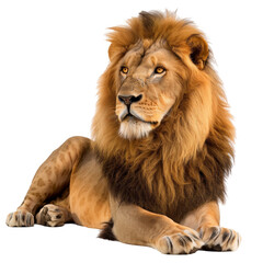 Fototapeta premium Majestic lion, resting, golden-brown fur, alert gaze