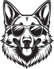 Obraz premium Cool dog wearing sunglasses illustration black and white