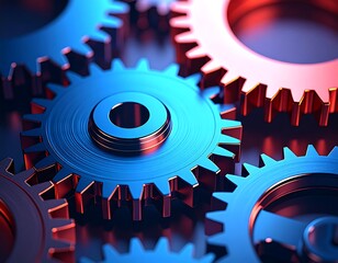 Close-up of intricate gears, vibrant colors