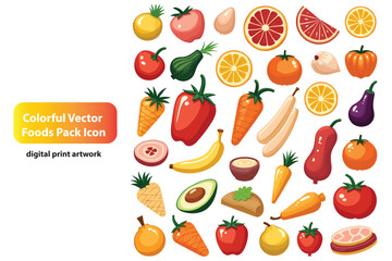 fruits and vegetables colorful vector foods pack