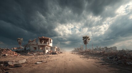 The haunting remains of a desolate city after a destructive natural disaster