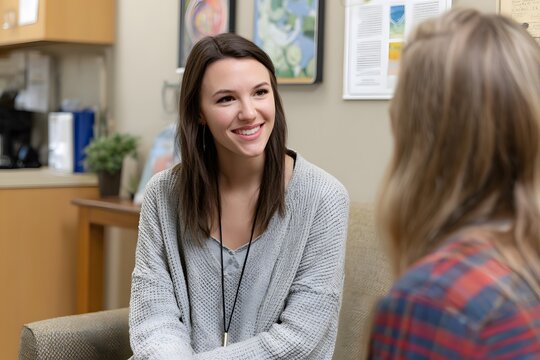Counselor engaging in supportive conversation with student Generative AI