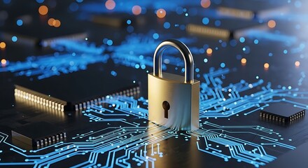 Digital security lock and circuit board concept illustration cyber security