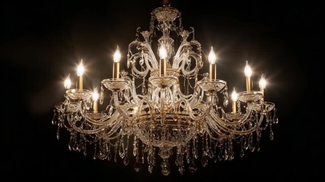 Elegant crystal chandelier against black background