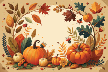 Decorative Fall Frame with Cat Illustration for Autumn Designs and Greetings
