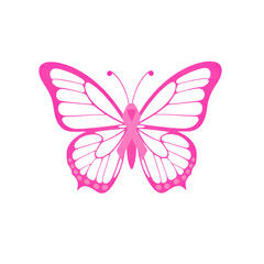 Fototapeta premium Pink butterfly with integrated awareness ribbon design isolate Cancer Support Health transparent background