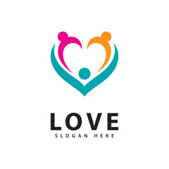 People Embrace Heart Logo Vector - Family and Unity Symbol