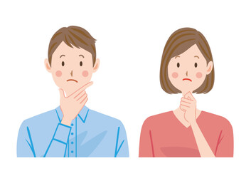 考える若い夫婦のイラスト　上半身　カップル
