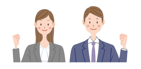 ガッツポーズするビジネスマンとビジネスウーマン