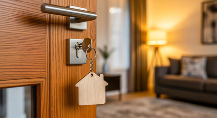 New Home: Open Doorway with Key and House Charm