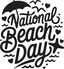 Romantic National Beach Day Silhouette with Waves & Hearts