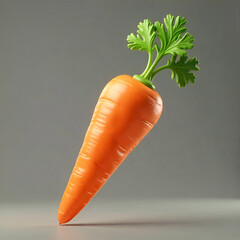 A realistic 3D render of a carrot, rotating slowly to showcase all angles and details