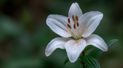 Fototapeta premium Close-Up of a White Flower with Water Drops in a Lush Green Background