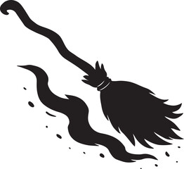 Fototapeta premium Flying Witch Broom Silhouette Icon with Magic Trail – Halloween Vector Design
