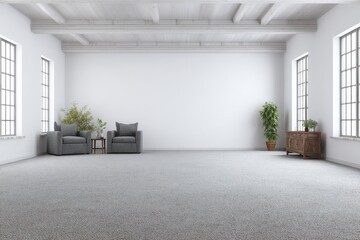 Empty light room with gray furniture