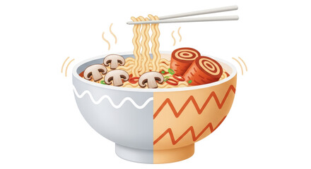 Isolated Bowl of Ramen with Chopsticks