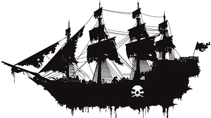 Black and white pirate ship silhouette