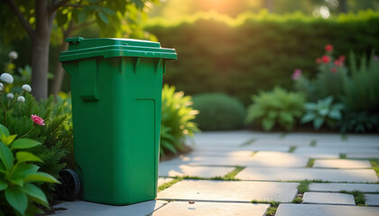 Garbage bin for recycling and waste disposal on a clean street environment
