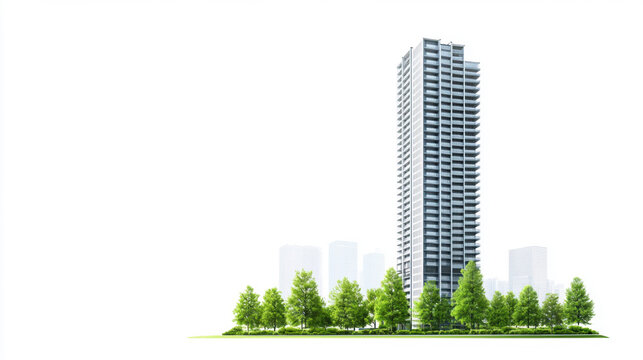 green open spaces high rise building sky scrapper Isolated on pure white. 3d rendering of modern residential building. Modern residential building. 3d illustration. eco building.
