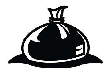 Naklejka premium Black silhouette of a tied sack, simple vector icon of a bag