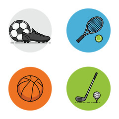 Collection of Sport Icons Including Soccer Tennis Basketball and Golf